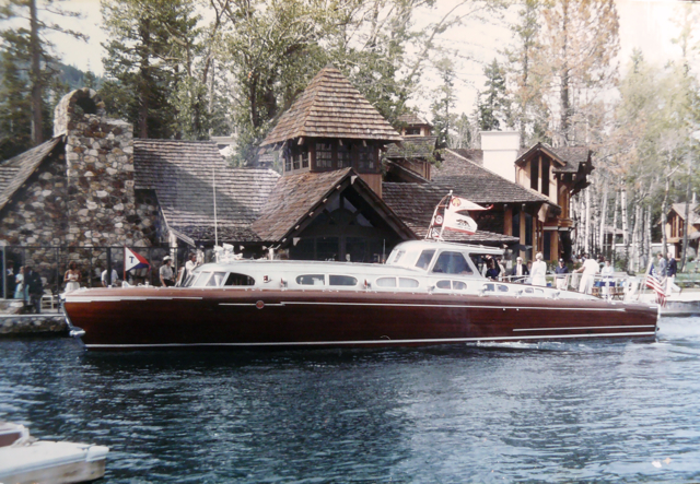 George Whittell's Thunderbird Yacht in Fleur du Lac Harbor in front of the Yacht Club